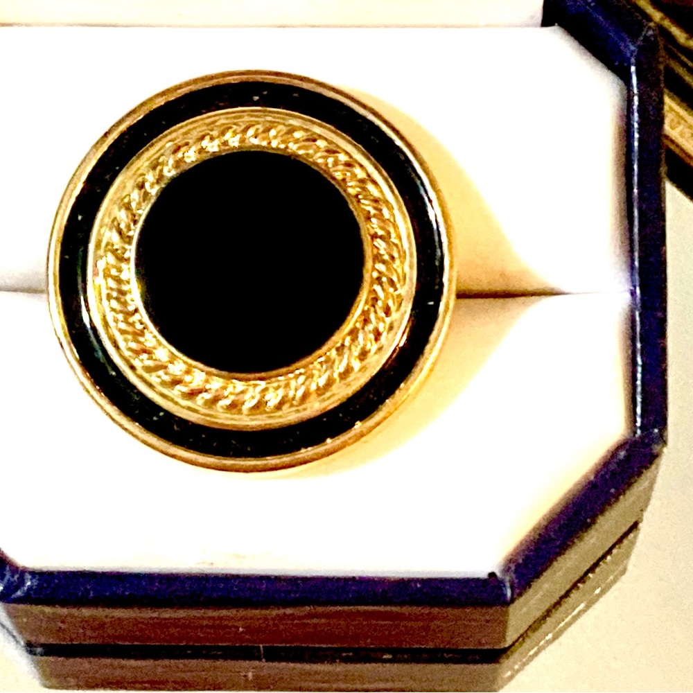 Large Black Enamel Goldtone Button Vintage
